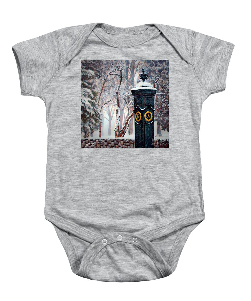 Keeneland Baby Onesie featuring the digital art Snowy Keeneland by CAC Graphics