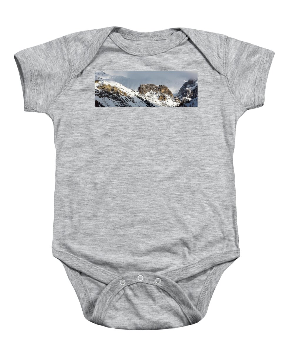 Snowy Landscape Baby Onesie featuring the photograph Snowy Mountains - 11 - French Alps by Paul MAURICE