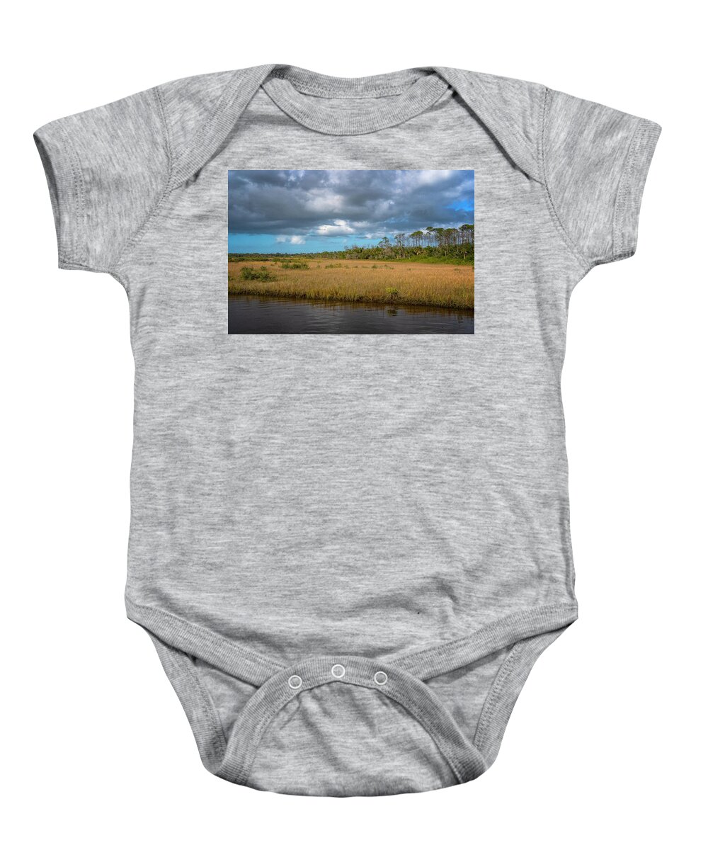 Barberville Roadside Yard Art And Produce Baby Onesie featuring the photograph Spruce Creek Park by Tom Singleton