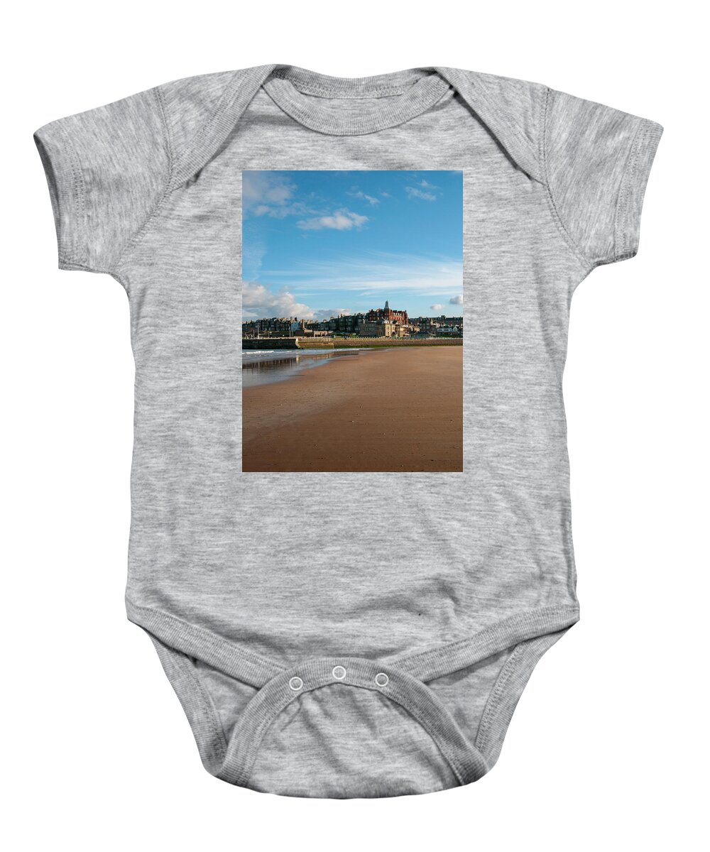 St Andrews Baby Onesie featuring the mixed media St Andrews, Fife by Smart Aviation