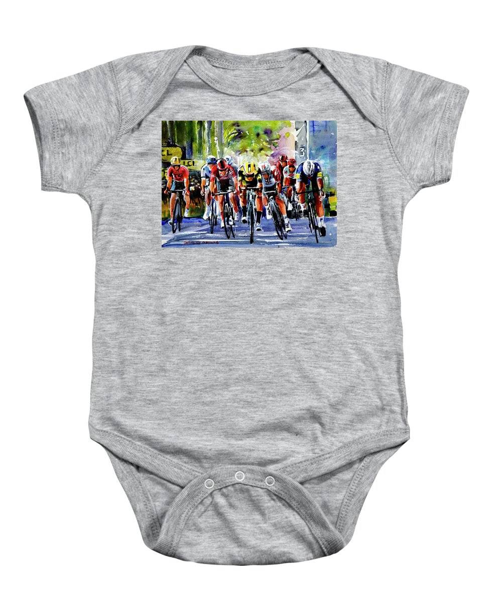 Tour De France Baby Onesie featuring the painting Stage 10 Sprint Finish Throw by Shirley Peters
