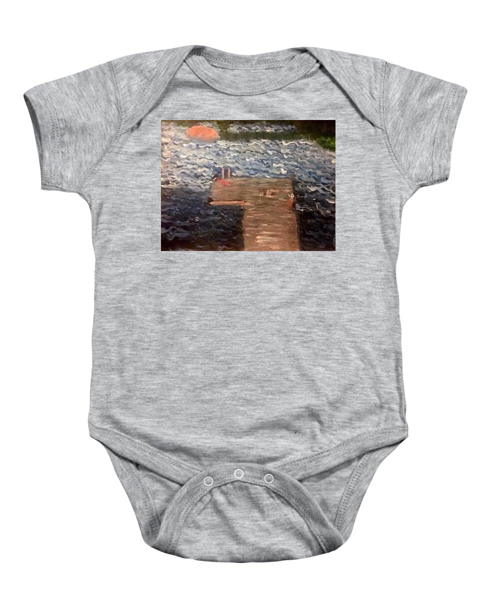 Landscape Baby Onesie featuring the painting Summer Dock Waves by Nina Jatania
