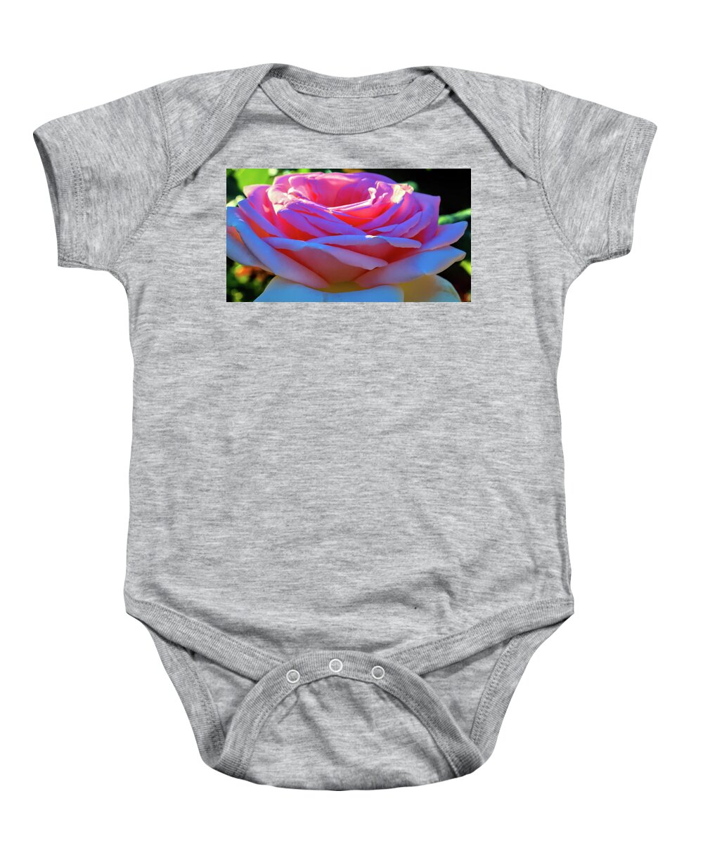 Blossom Baby Onesie featuring the photograph Sun on my Pink Roses by Cathy Anderson