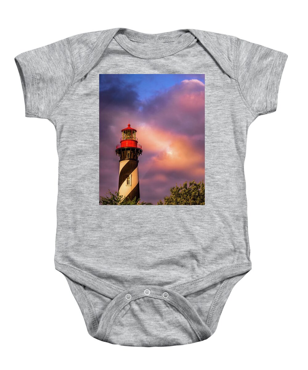 St Augustine Baby Onesie featuring the photograph Sunlit Lighthouse by Joseph Desiderio