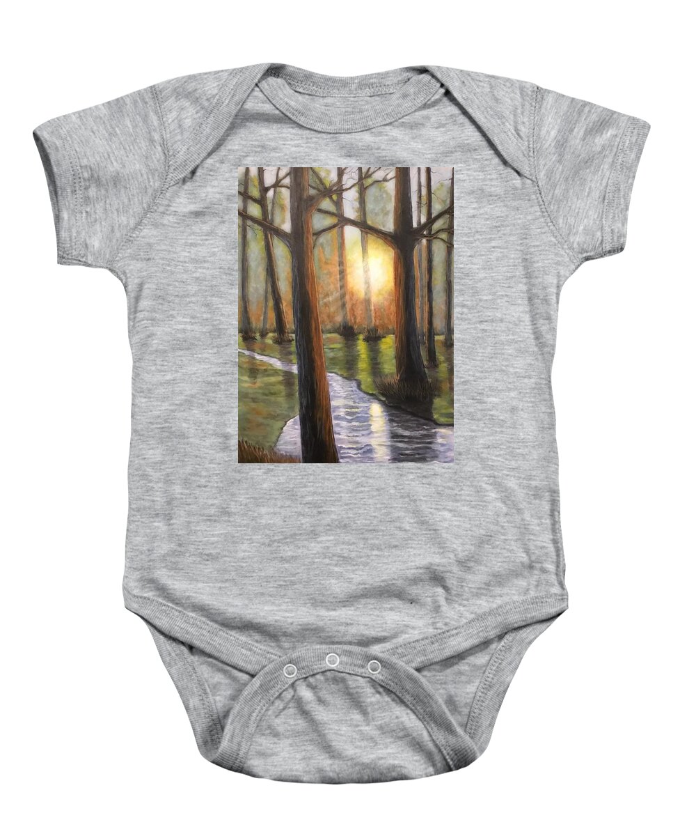 Tree Baby Onesie featuring the painting Sunrise Creek II by Dan Wagner