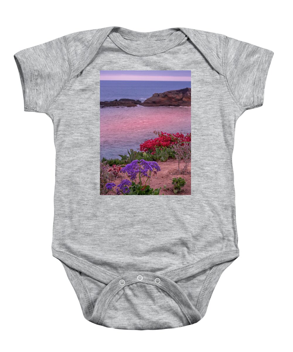 Ocean Baby Onesie featuring the photograph Sunset Beach Flowers by Aaron Burrows