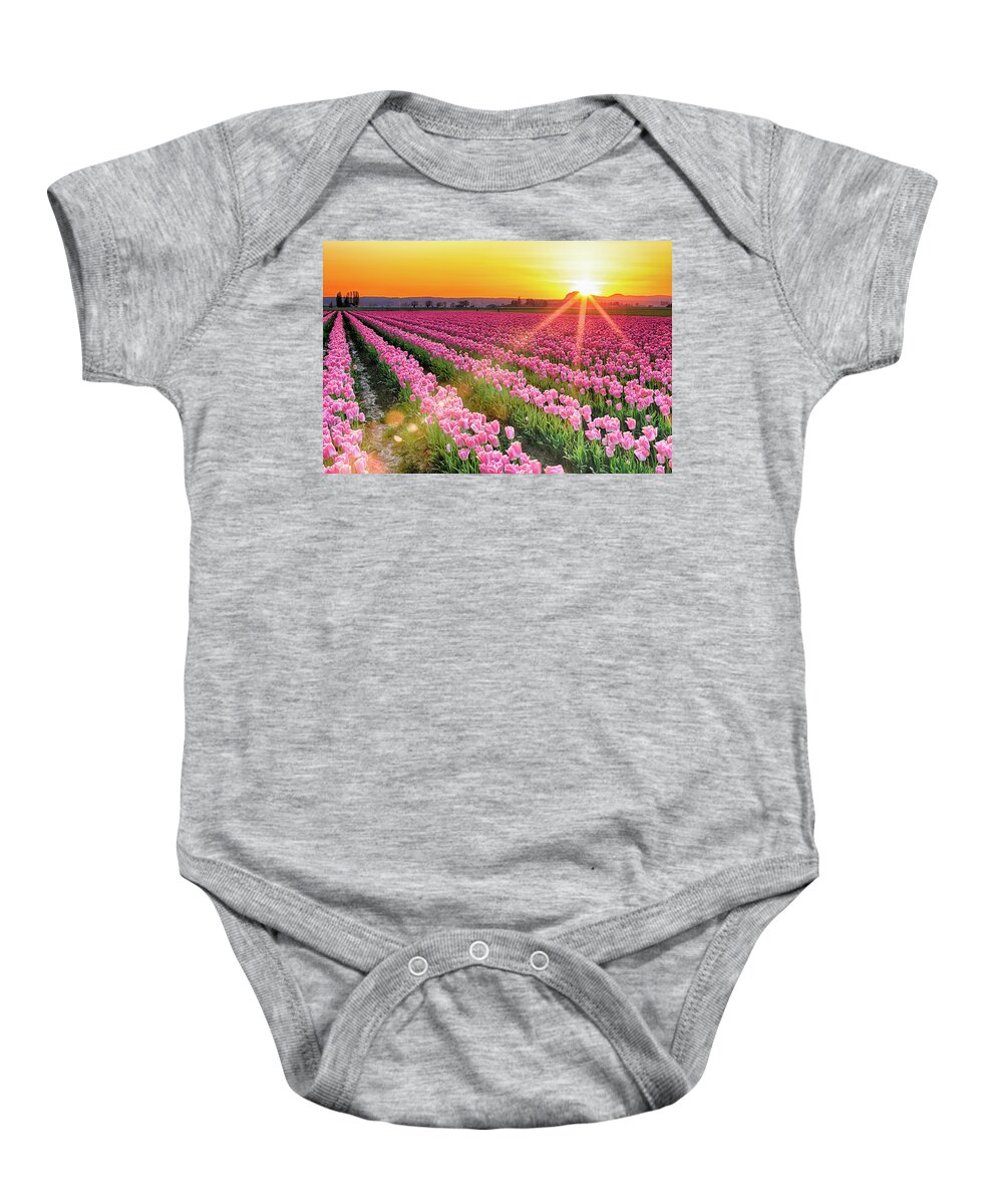 Tulip Baby Onesie featuring the photograph Sunset in the Skagit by Briand Sanderson