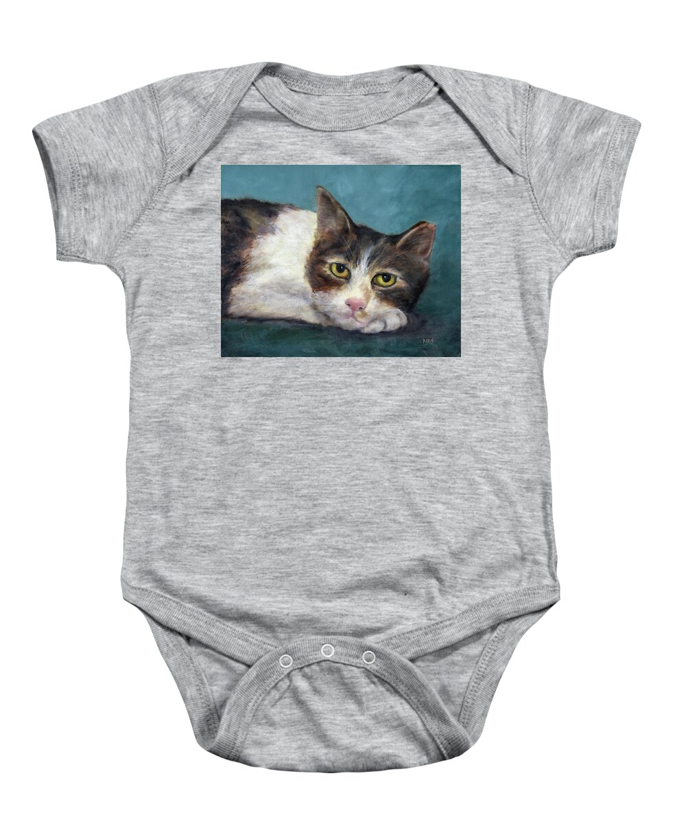 Cat Baby Onesie featuring the painting Taco by Nancy Strahinic