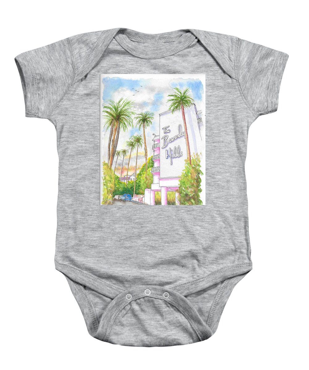 Hotel Baby Onesie featuring the painting The Beverly Hills Hotel in Sunset Blvd., Beverly Hills, California by Carlos G Groppa