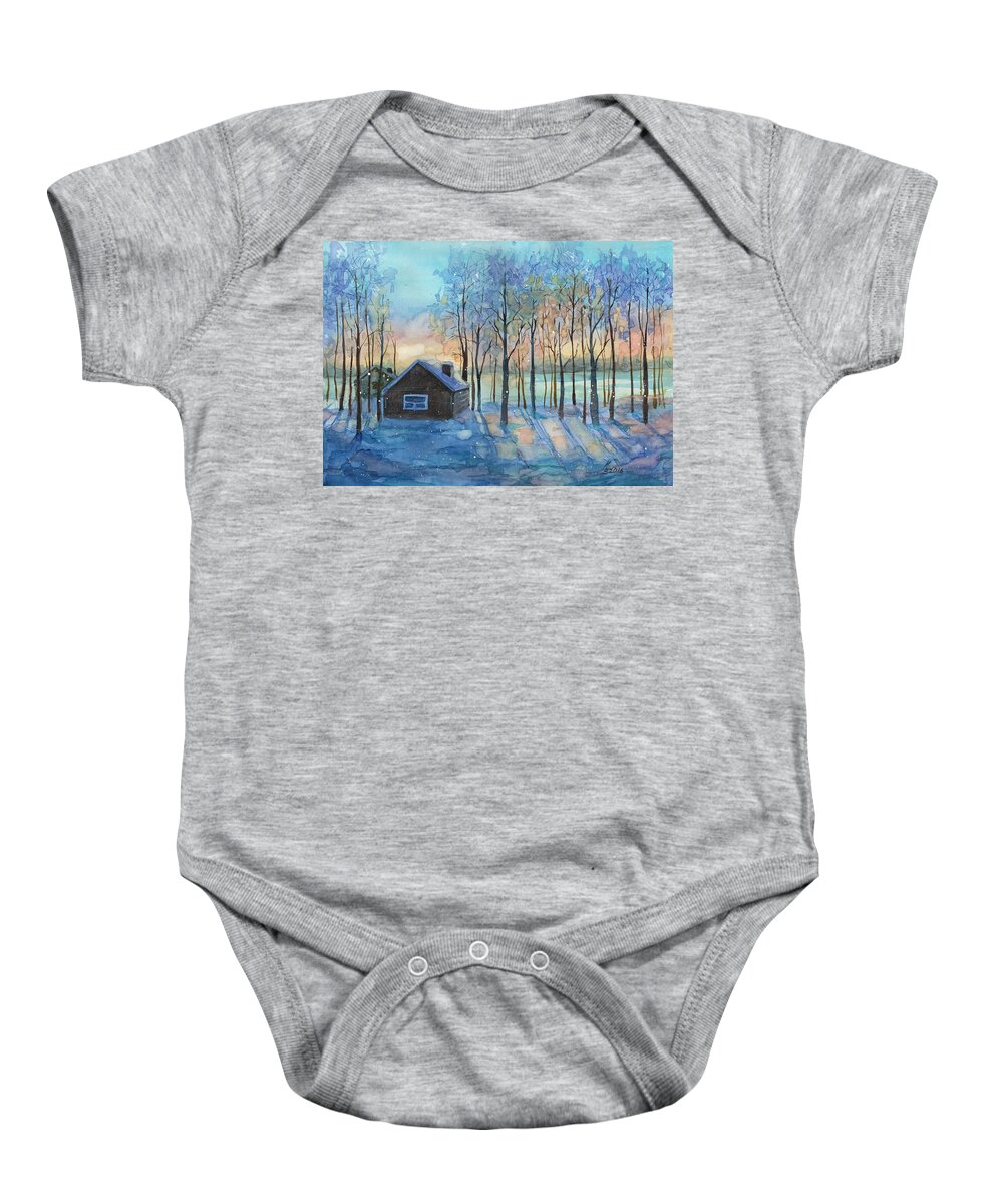 Russian Artists New Wave Baby Onesie featuring the painting The Color of Winter is White ? by Ina Petrashkevich