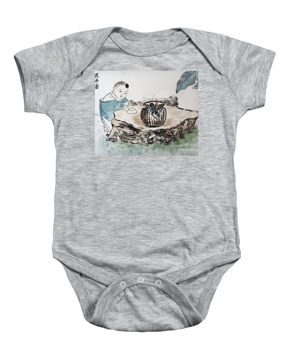 Chinese Baby Onesie featuring the painting The Cricket by Carmen Lam