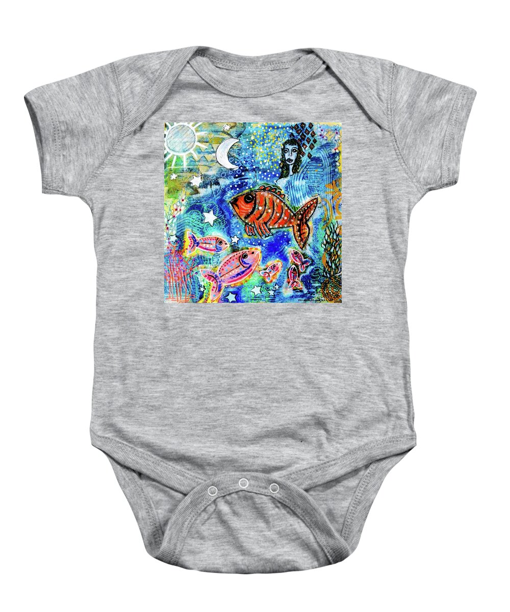 Star Baby Onesie featuring the mixed media The Day the Stars fell into the Ocean by Mimulux Patricia No