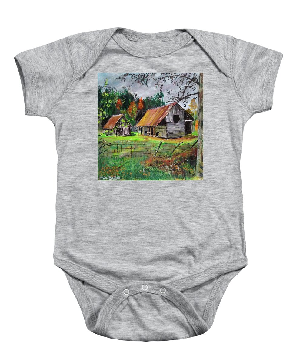 Old Barn Baby Onesie featuring the painting The Old Place by Mike Benton