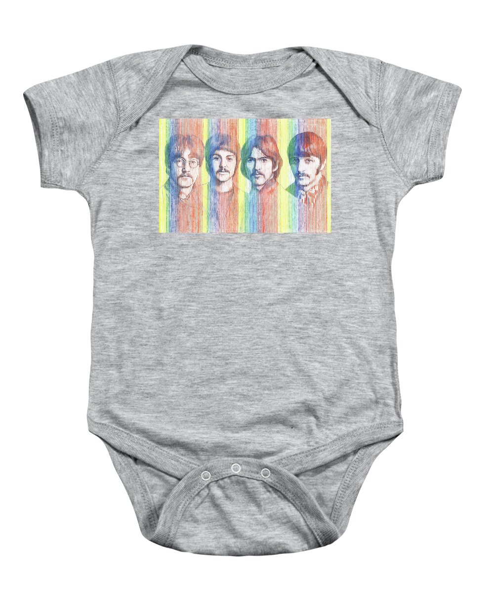 The Beatles Baby Onesie featuring the painting The Optical Beatles by Svitozar Nenyuk