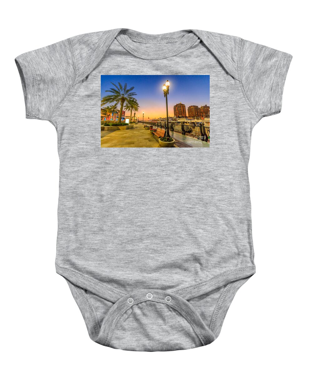 Doha Baby Onesie featuring the photograph the Pearl Qatar Doha by Benny Marty