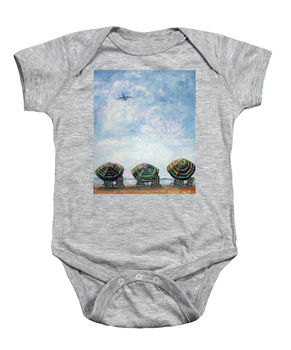 Landscape Baby Onesie featuring the painting Three Umbrellas by Lyric Lucas