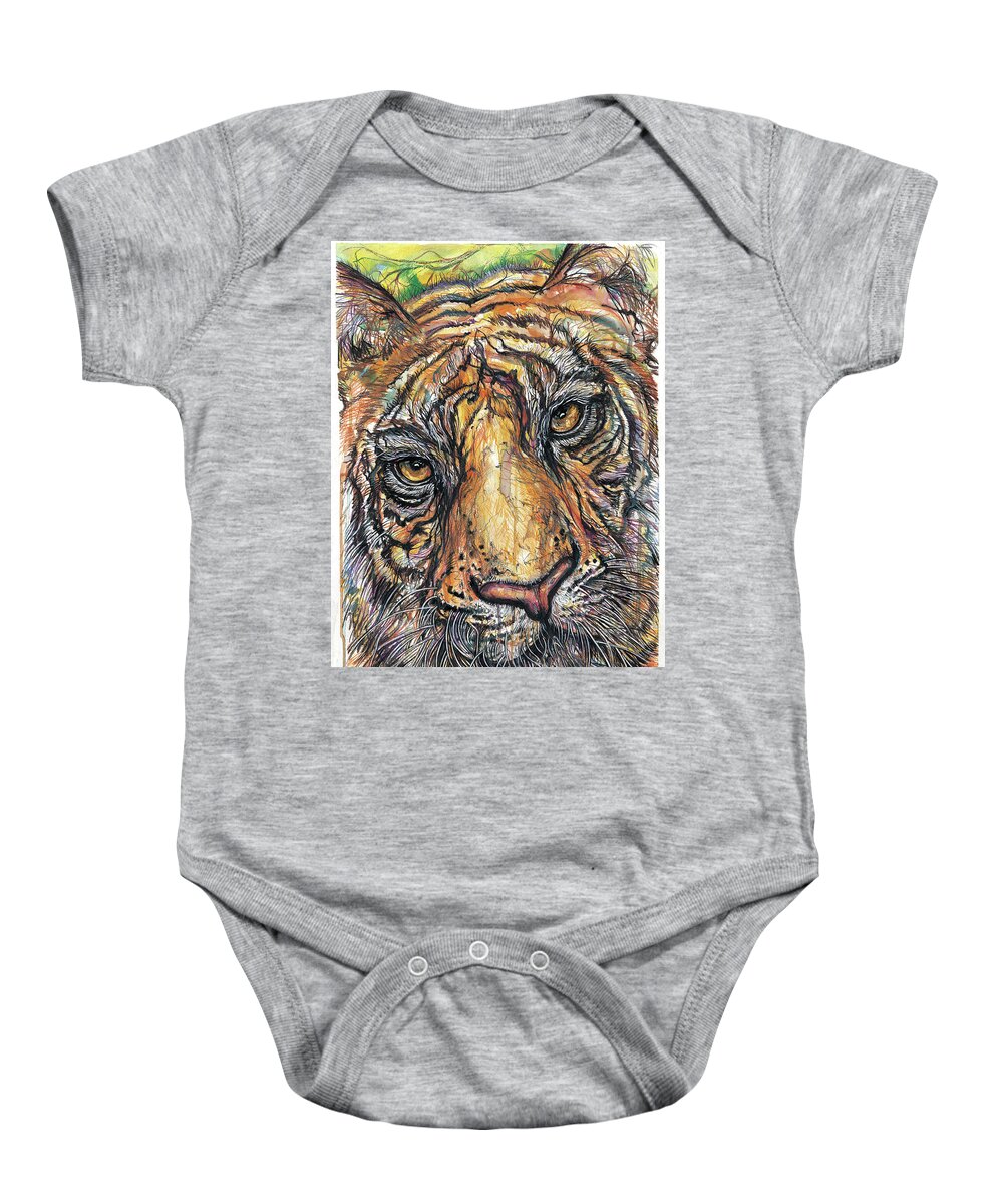 Tiger Baby Onesie featuring the painting Tiger Face by Kevin Derek Moore