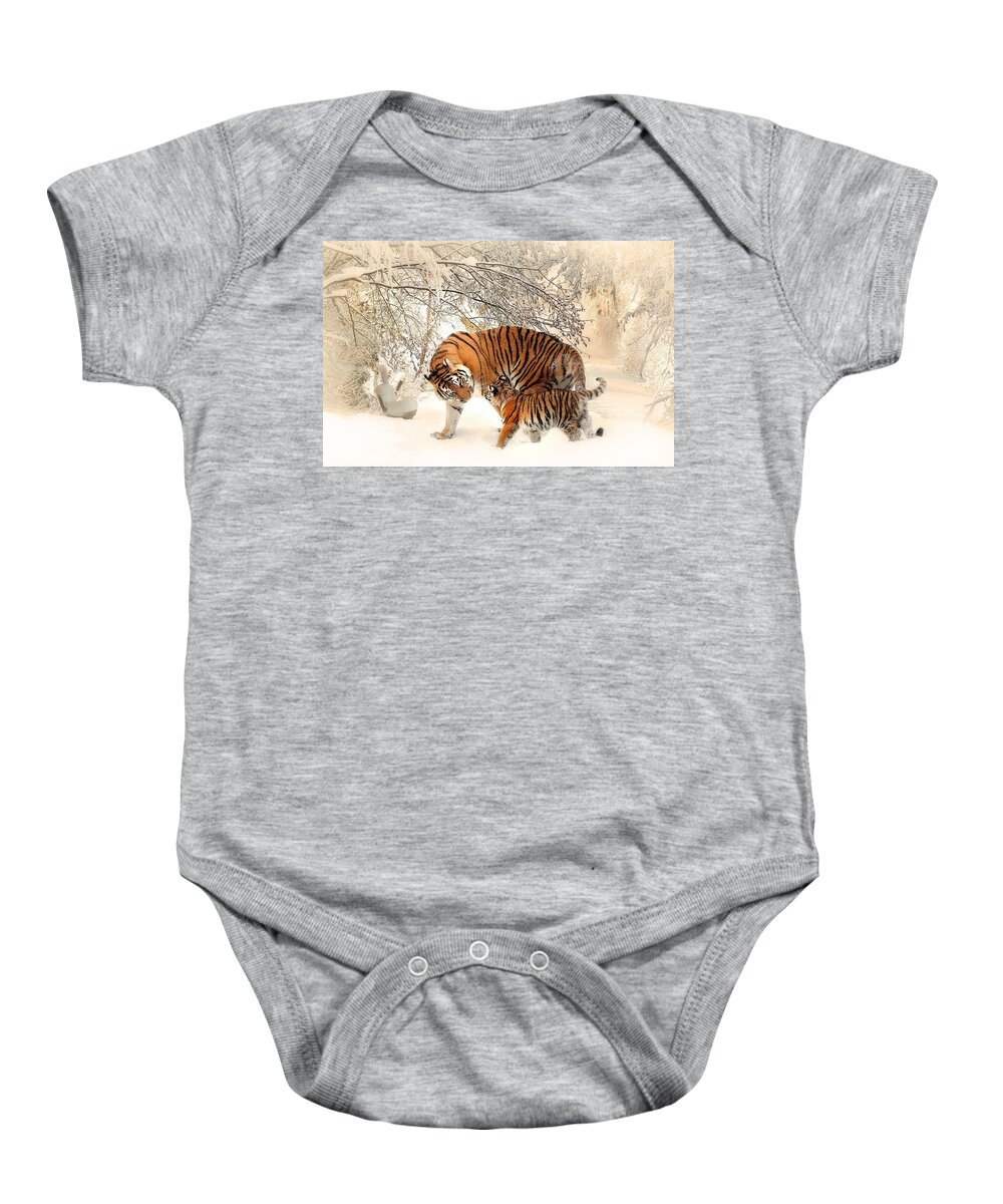  Baby Onesie featuring the photograph Tiger family by Top Wallpapers