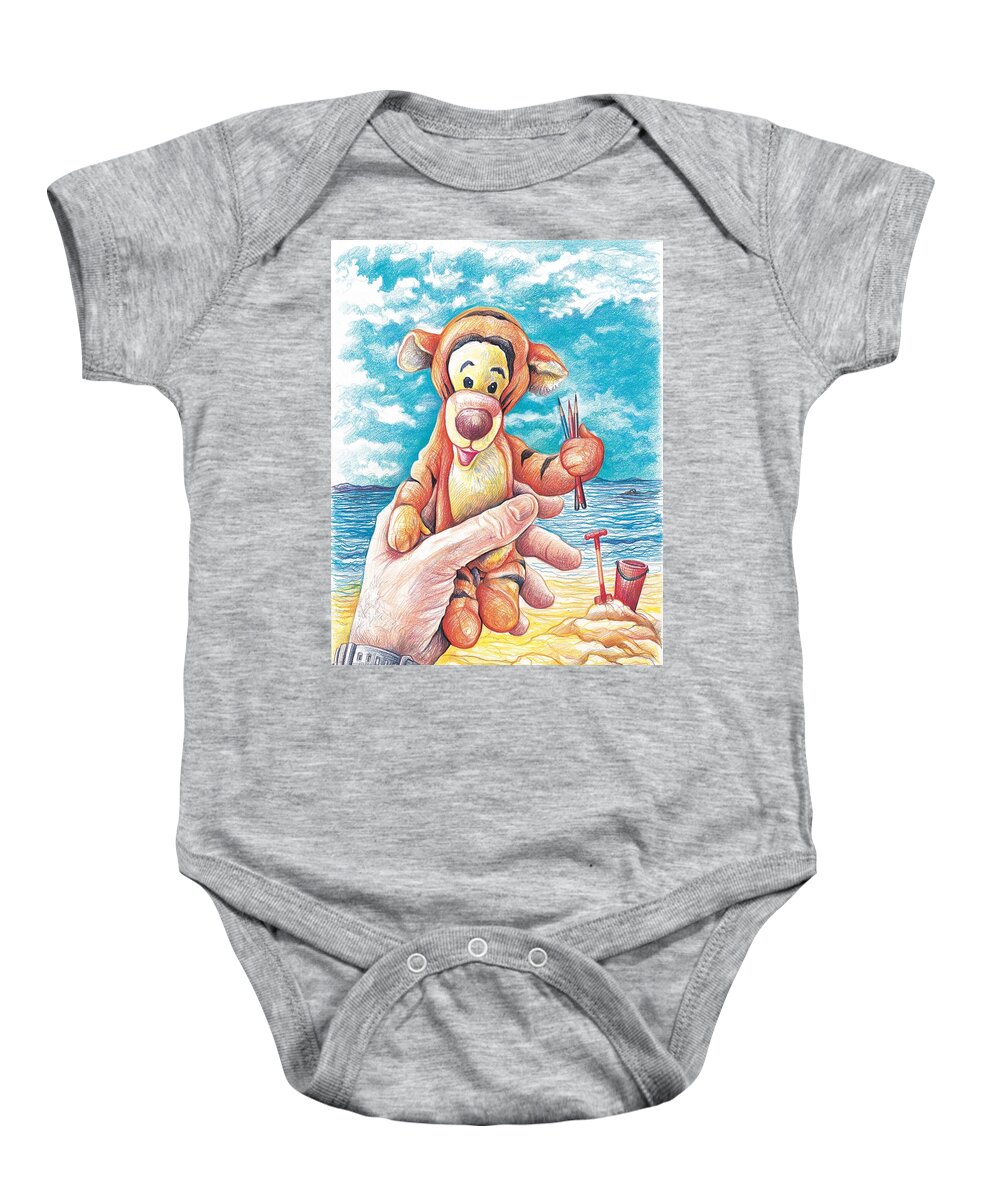 Tigger At The Beach Baby Onesie featuring the painting Tigger Drawing by Kevin Derek Moore