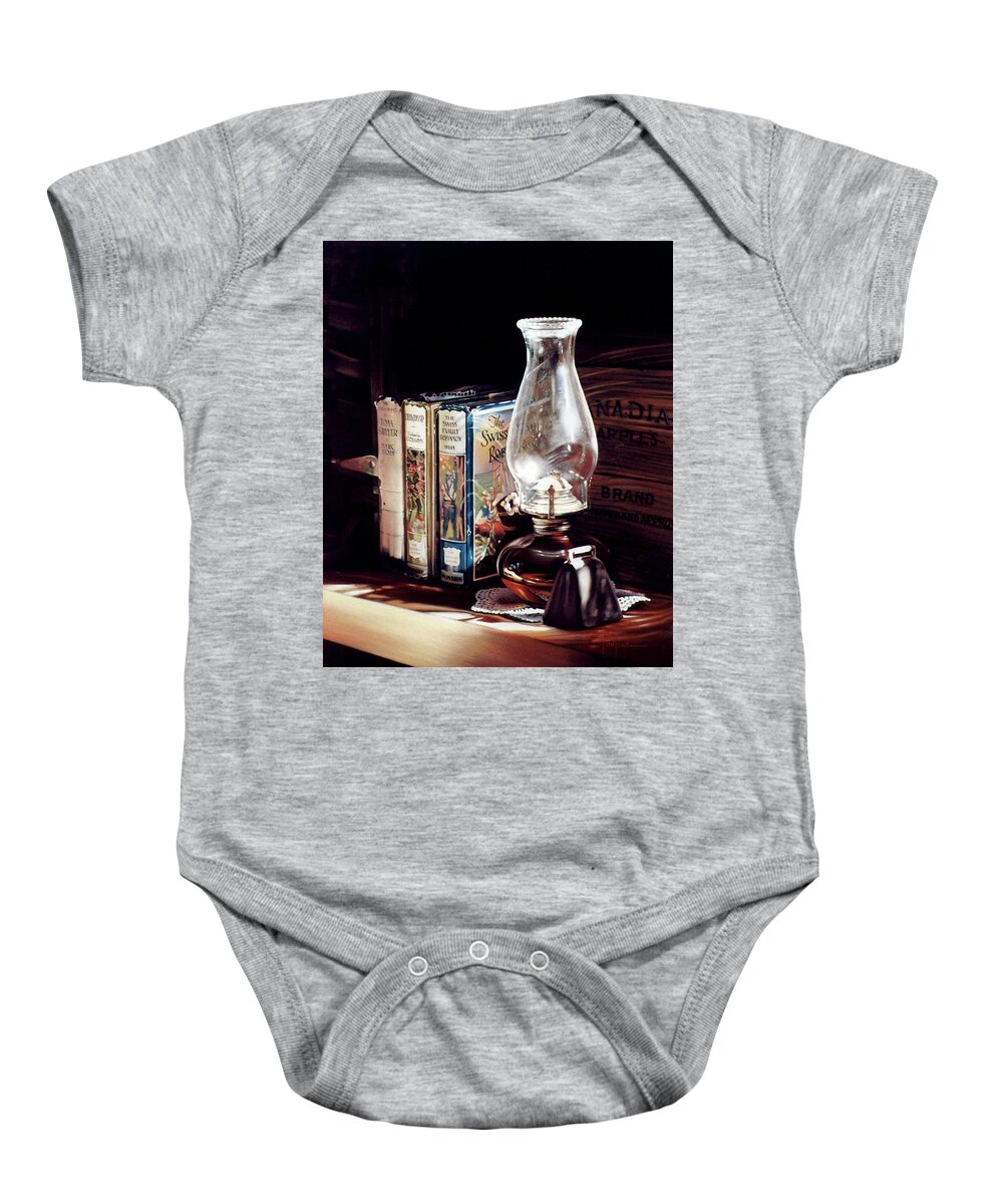 Old Books Baby Onesie featuring the pastel Time Travel by Dianna Ponting