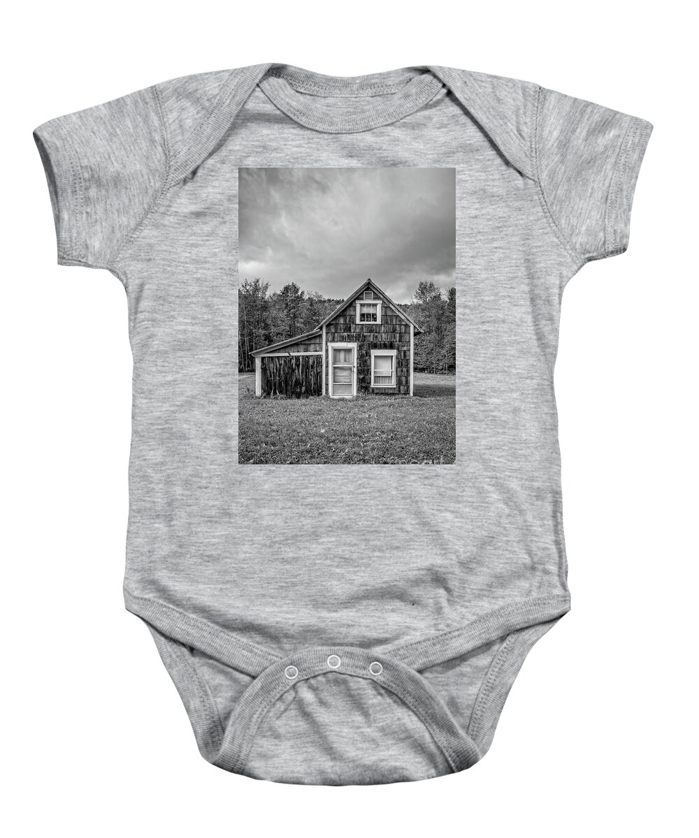 House Baby Onesie featuring the photograph Tiny House Vermont Black and White by Edward Fielding