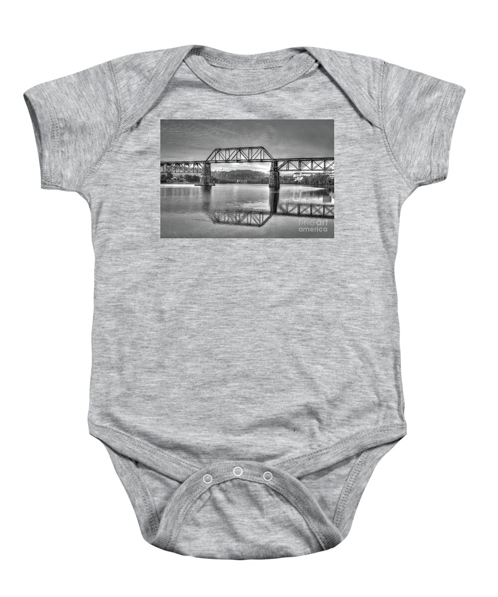 Tennessee Baby Onesie featuring the photograph TN River Sunrise in BW by Douglas Stucky