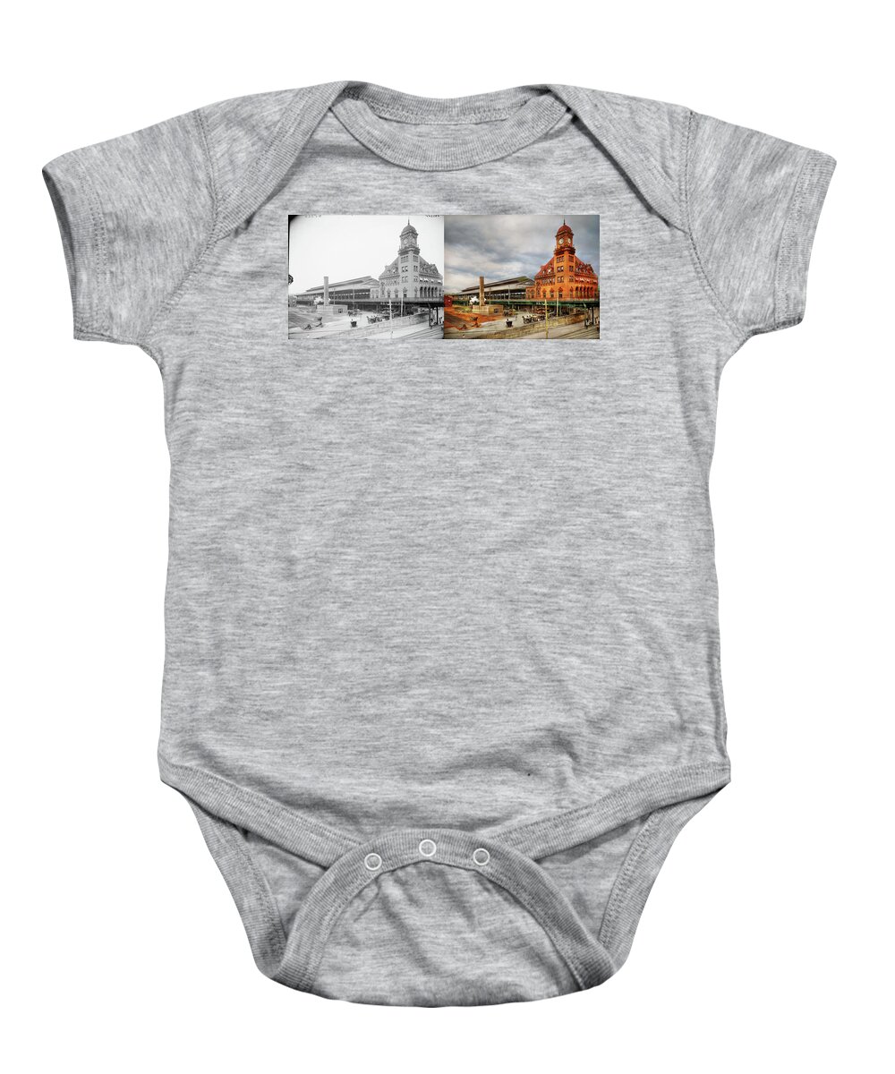 Richmond Baby Onesie featuring the photograph Train Station - Richmond VA - The Main Street Station 1905 - Side by Side by Mike Savad