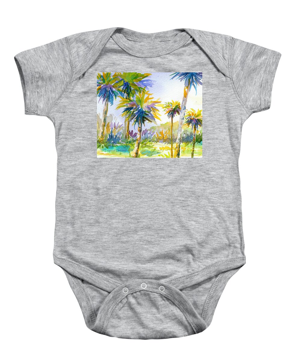 Palm Baby Onesie featuring the painting Tropical Dreams by Anne Marie Brown