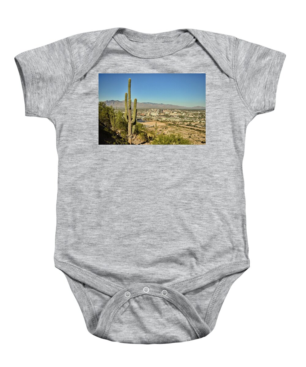 Tucson Baby Onesie featuring the photograph Tucson Skyline and Saguaro Cactus by Chance Kafka