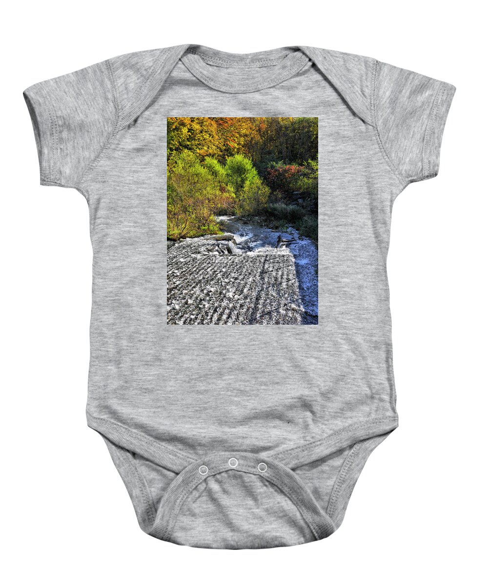 Autumn Baby Onesie featuring the photograph Turning Leaves Flowing Water by Luke Moore