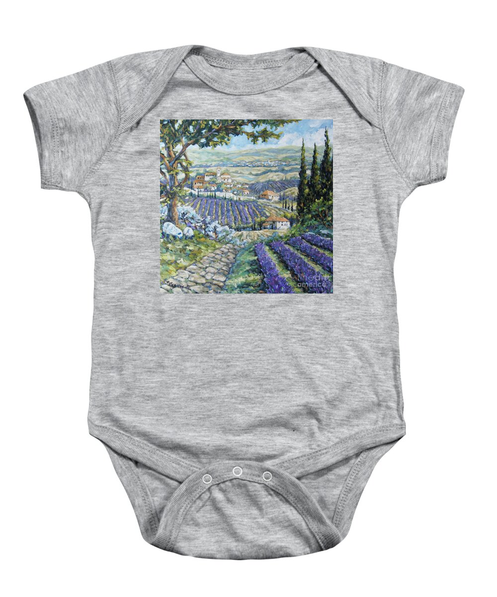 Lavender30x30x1.5 Baby Onesie featuring the painting Tuscan Lavender Valleys by Prankearts by Richard T Pranke