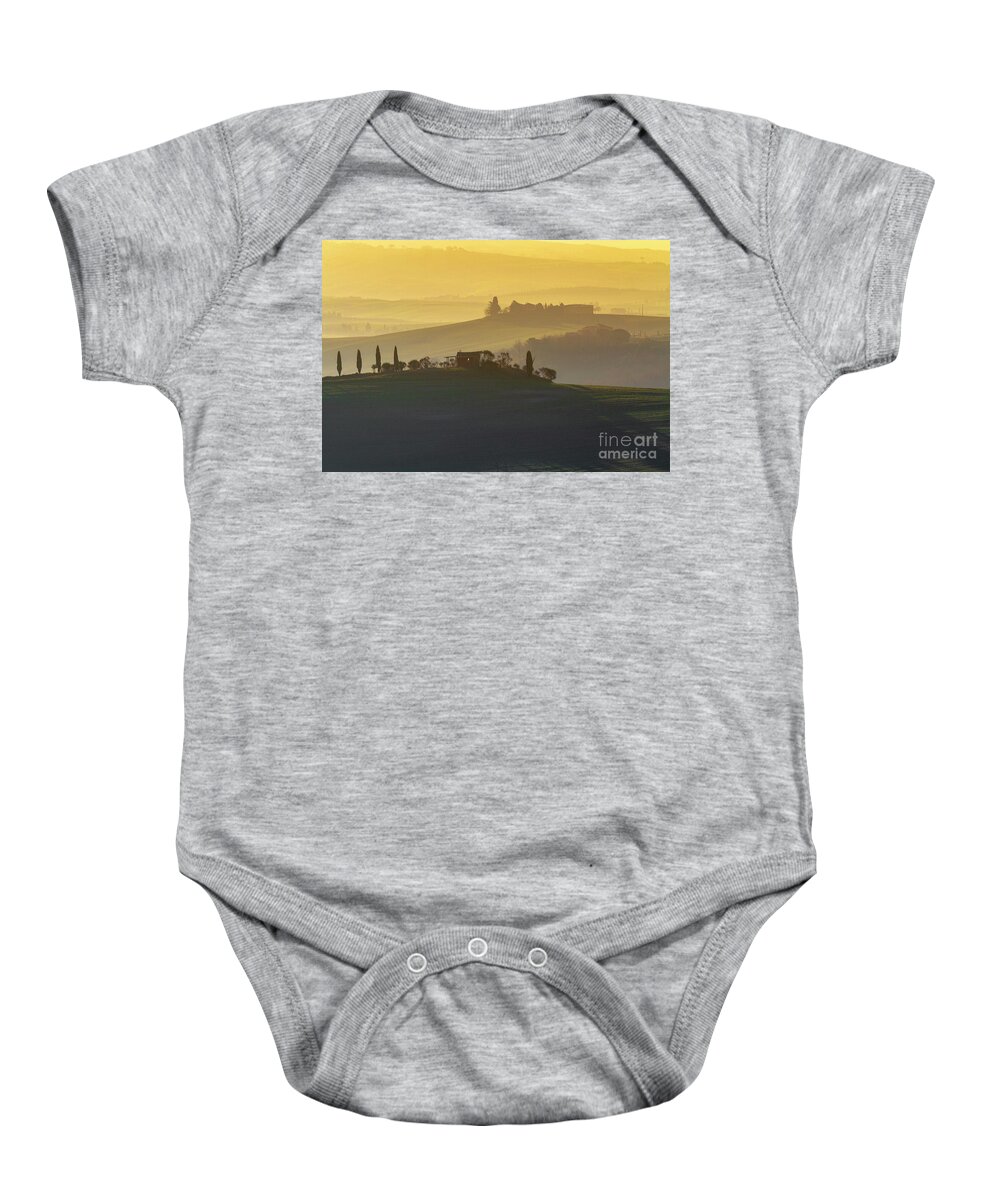 Landscape Baby Onesie featuring the photograph Tuscan Rolling Farmland by Heiko Koehrer-Wagner