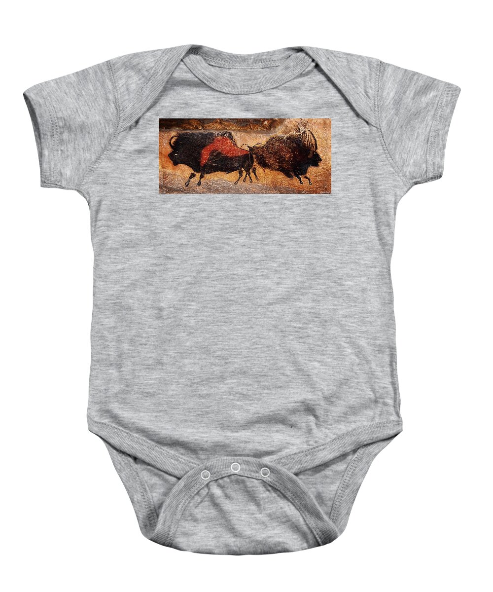 Two Bison Baby Onesie featuring the digital art Two bisons running by Weston Westmoreland