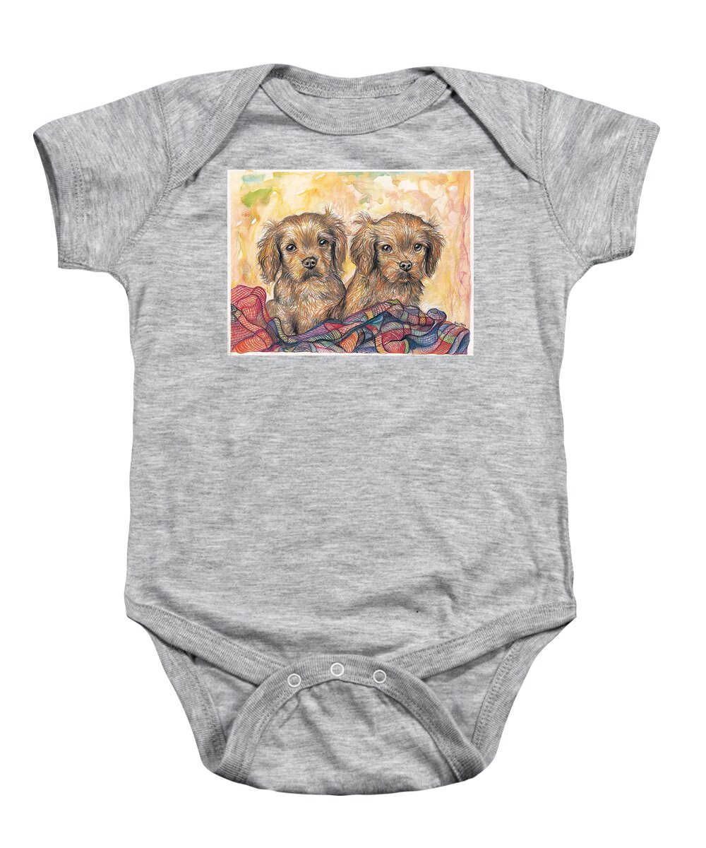 Cute Dogs Baby Onesie featuring the painting Two Cute Dogs by Kevin Derek Moore