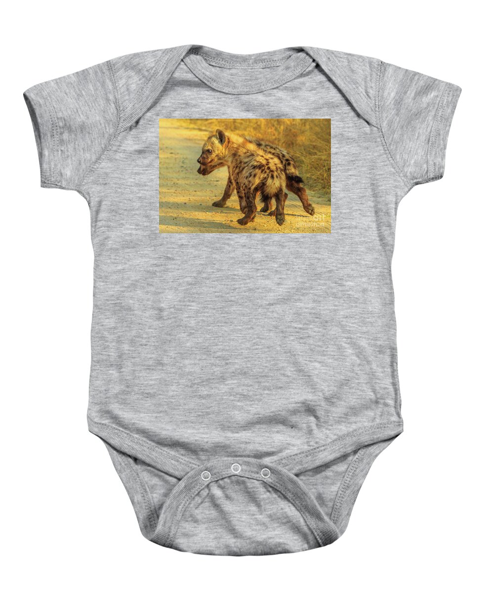 Hyena Baby Onesie featuring the photograph Two Hyena cubs by Benny Marty