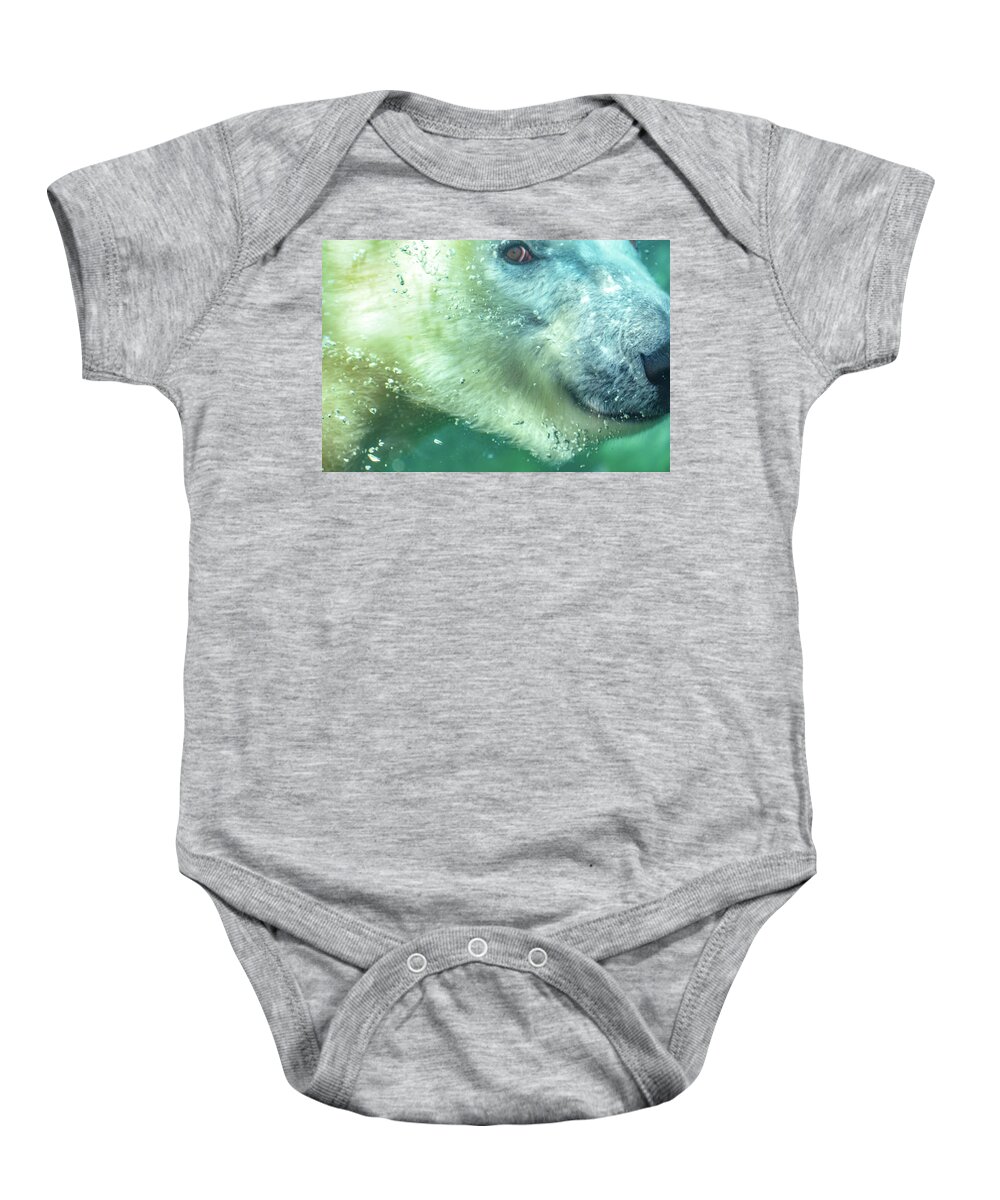 Polar Bear Baby Onesie featuring the photograph Under Water Polar Bear by Michelle Wittensoldner