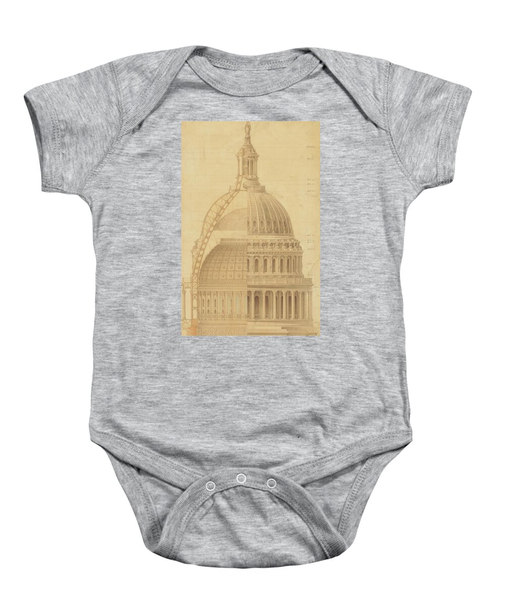 Thomas Ustick Walter Baby Onesie featuring the drawing United States Capitol, Section of Dome, 1855 by Thomas Ustick Walter