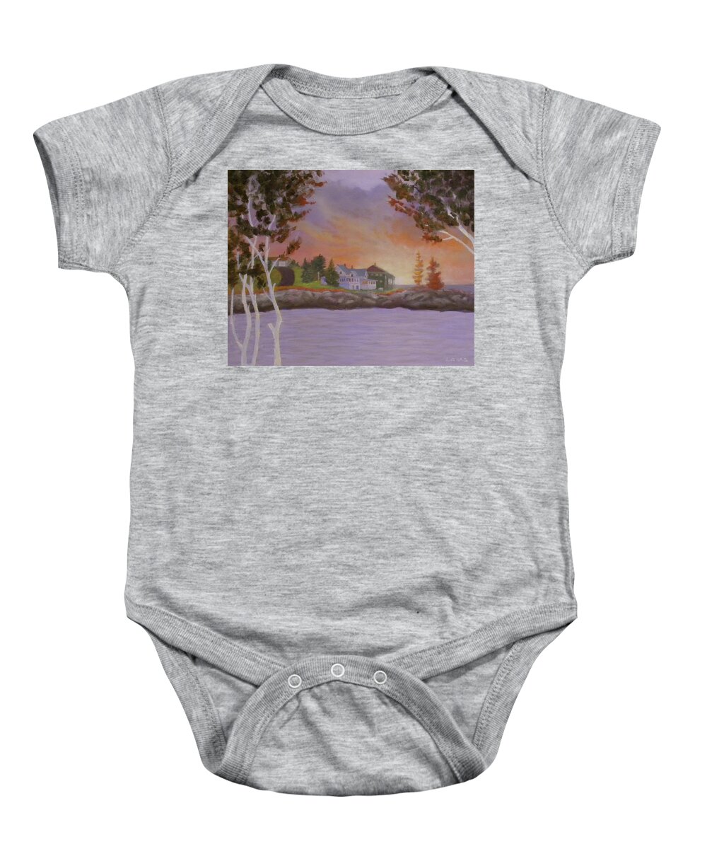Sky Sunrise Ocean Seascape Water Long Cove Baby Onesie featuring the painting View From Mermaid House by Scott W White
