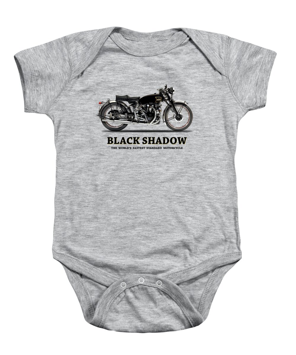 Vincent Black Shadow 1952 Baby Onesie featuring the photograph Vincent Black Shadow 1952 by Mark Rogan