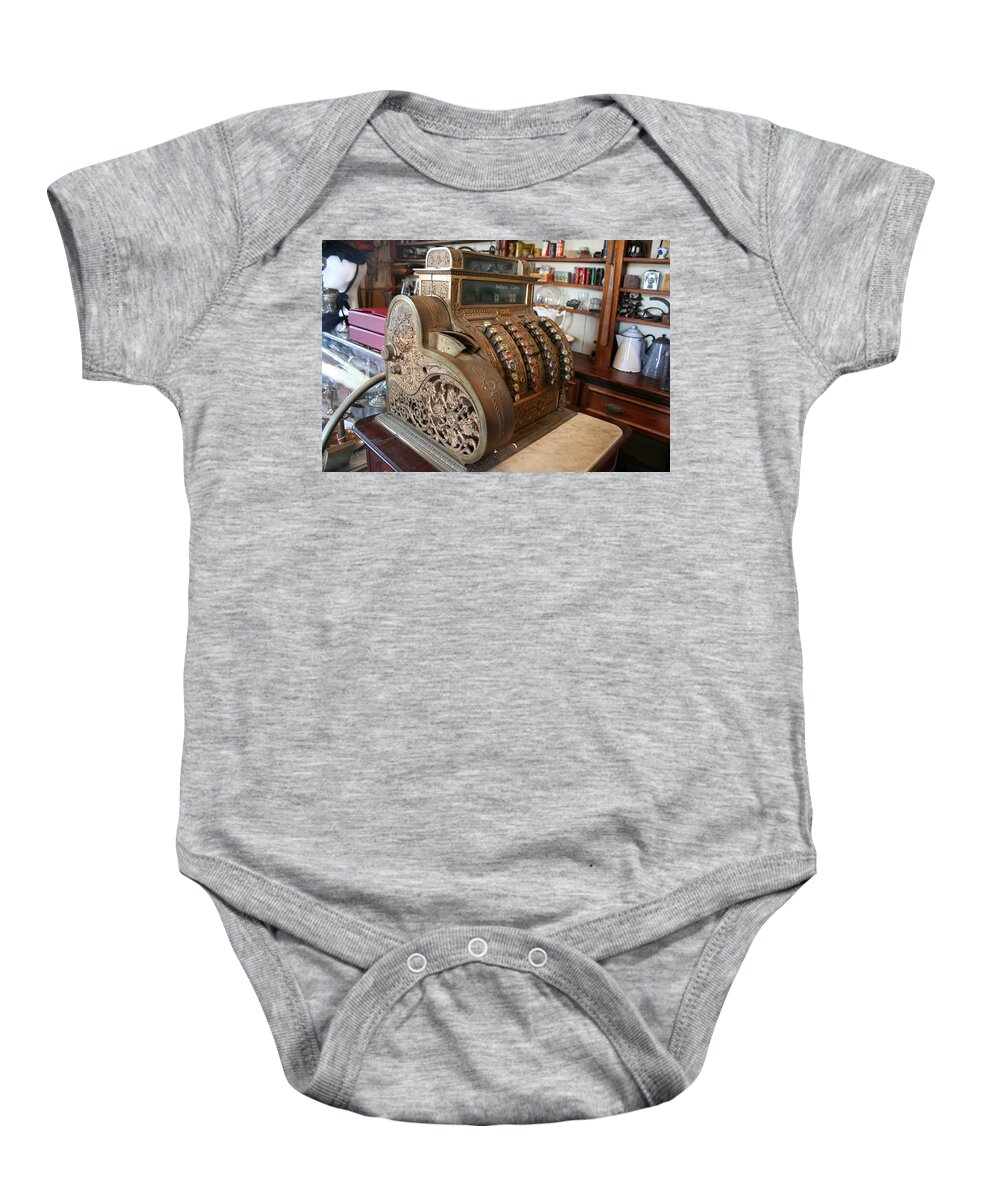 Vintage Shop Baby Onesie featuring the photograph Vintage Cash Register by Harvest Moon Photography By Cheryl Ellis