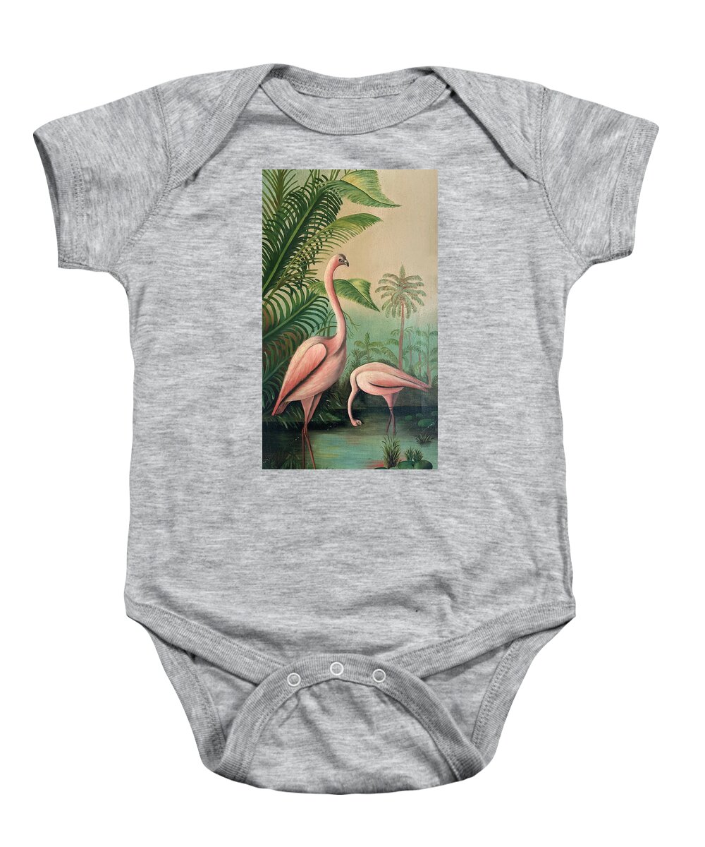 Vintage Baby Onesie featuring the painting Vintage Painting Pink Flamingos by Marilyn Hunt