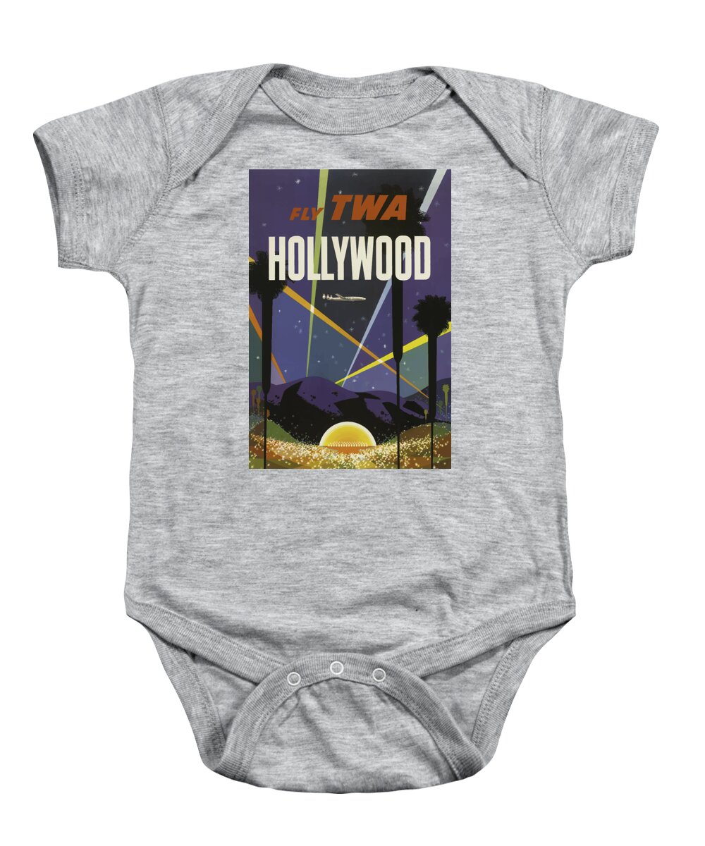 Hollywood Baby Onesie featuring the painting Vintage Travel Poster - Hollywood by Esoterica Art Agency