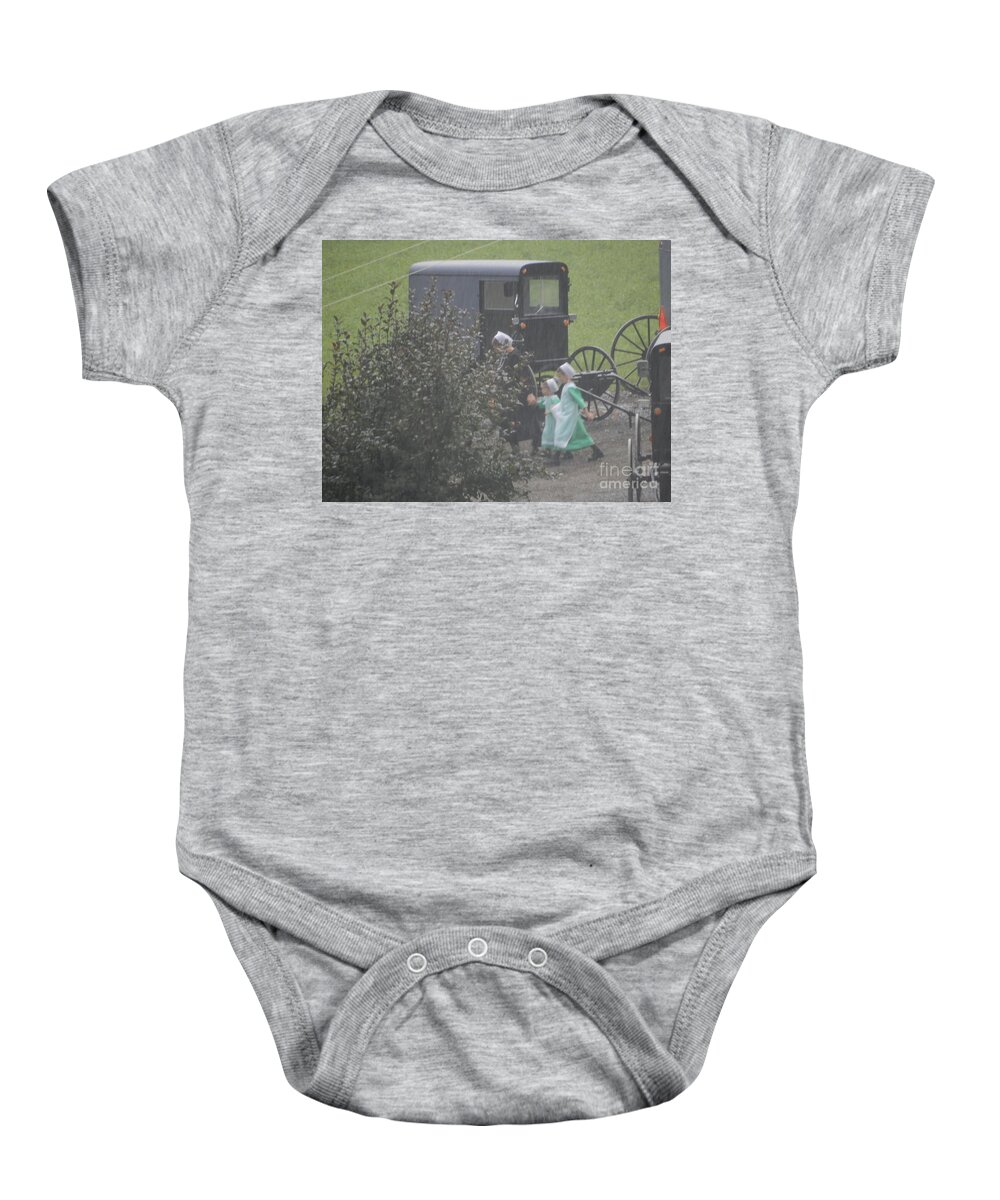 Amish Baby Onesie featuring the photograph Walking with Mom to the Barn by Christine Clark
