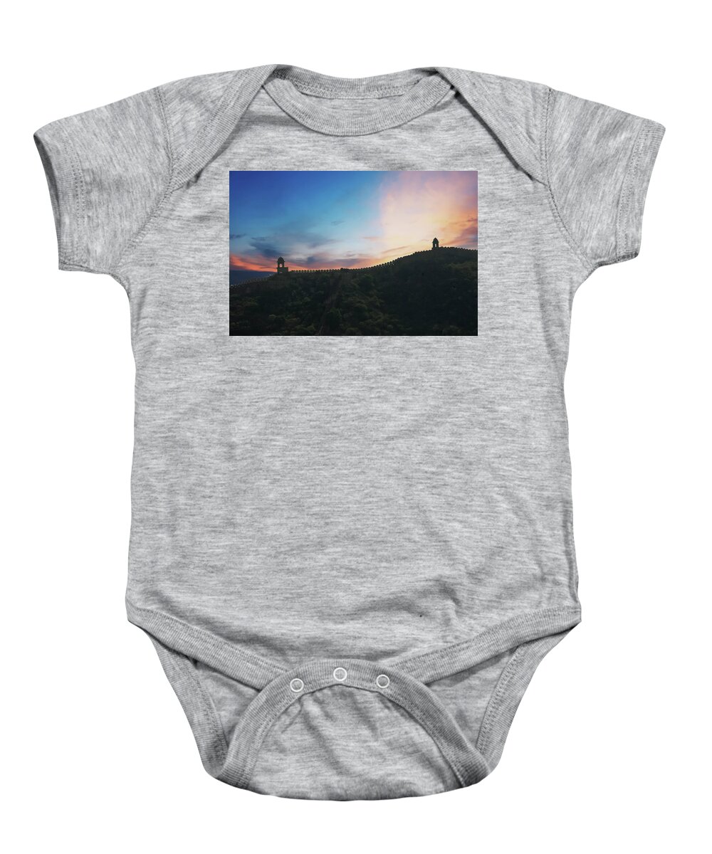 Fort Baby Onesie featuring the photograph Walls and turrets of Amber Fort by Steve Estvanik