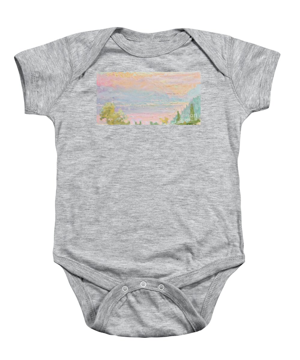Fresia Baby Onesie featuring the painting Warm December Skies by Jerry Fresia