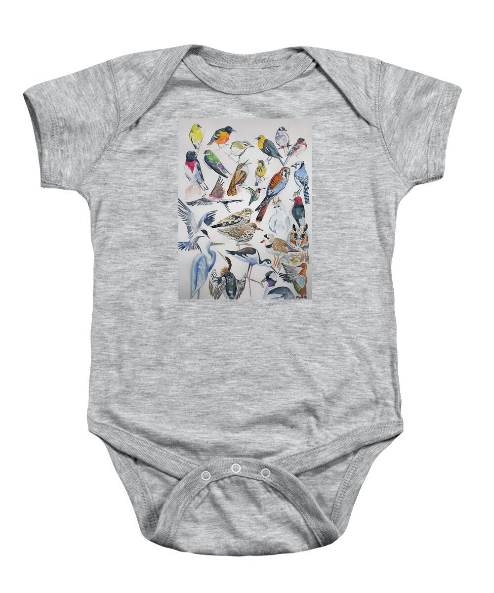 Bird Baby Onesie featuring the painting Watercolor - North American Birds by Cascade Colors