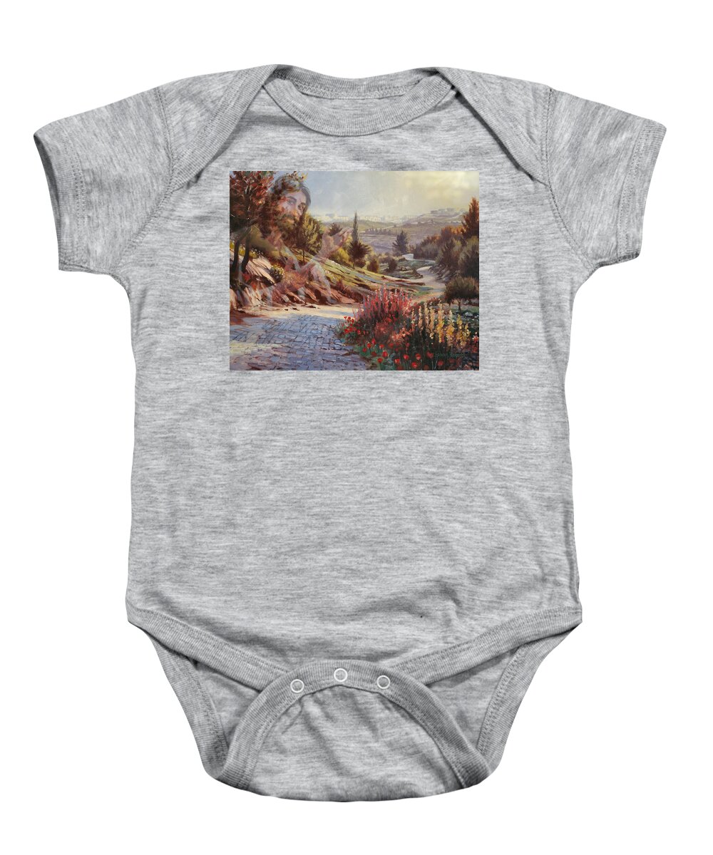 Jesus Baby Onesie featuring the painting We Will Walk in His Paths 2 by Graham Braddock