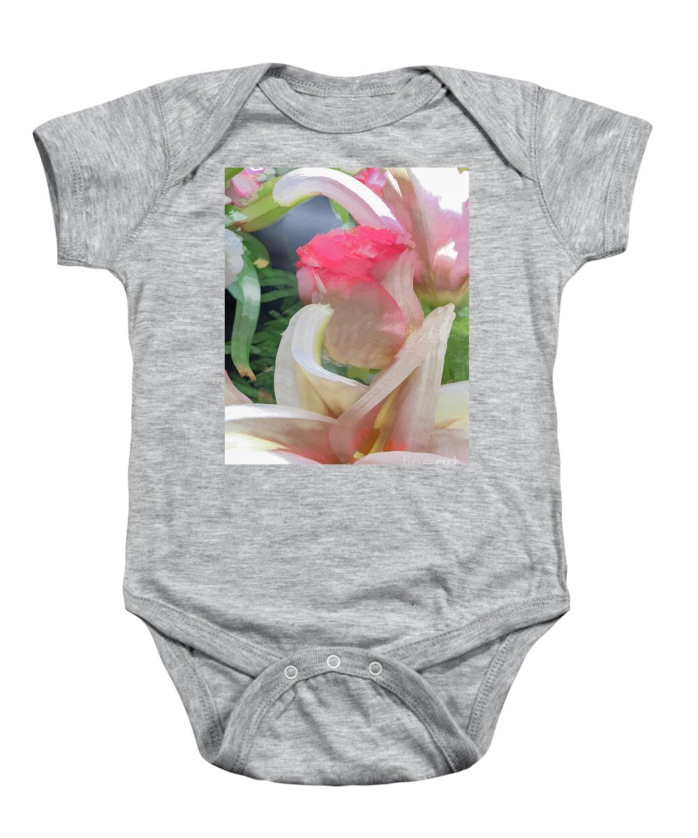 Abstract Baby Onesie featuring the photograph White Rose Petal Abstract by Phillip Rubino