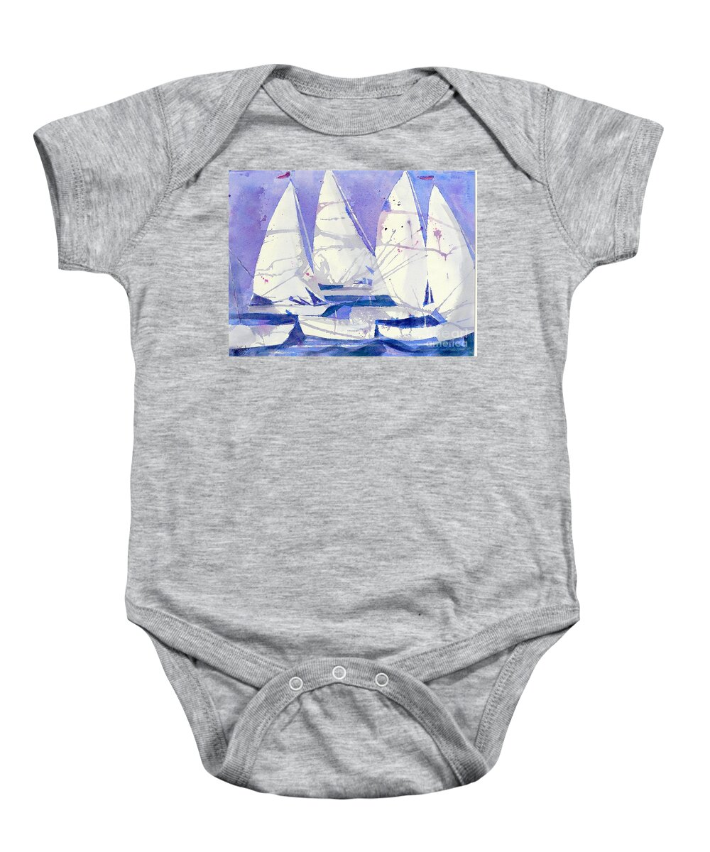 Sailboats Baby Onesie featuring the painting White Sails by Midge Pippel