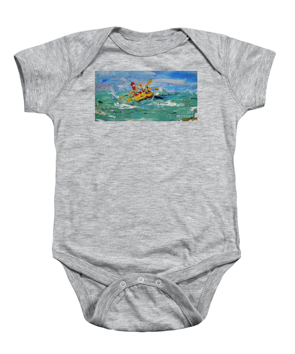 Rafting Baby Onesie featuring the painting White Water Rafting Billboard by Patty Donoghue